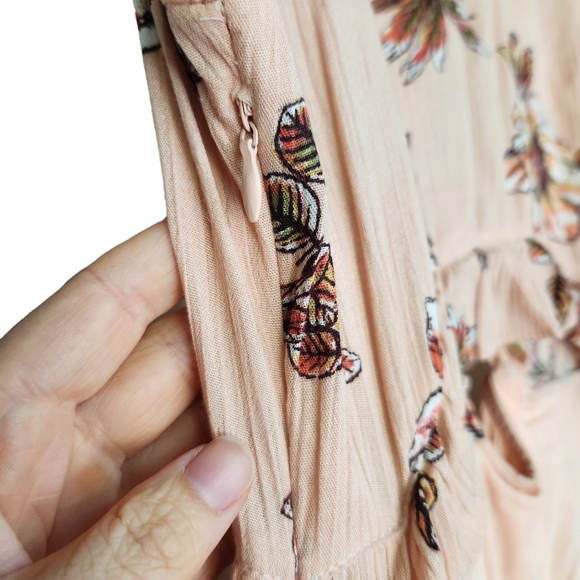 Cotton Candy LA Maxi Leg Slit Floral Flutter Sleeve Open Back Dress - Peach Pink - Picture 7 of 8